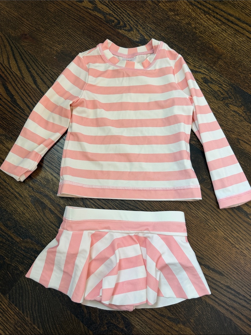 Hanna Andersson Pink and White Striped Long-Sleeve Swim Set